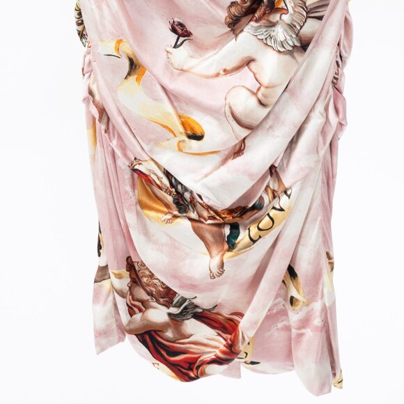Dolce & Gabbana SS18 Pink Silk-Satin Cherub-Print Midi Dress - Picture 9 of 10